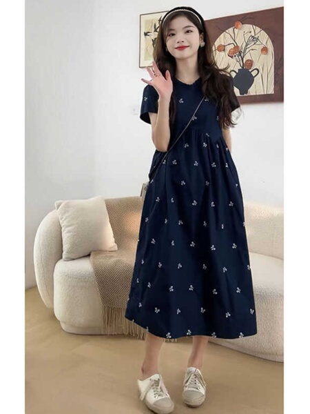 孕妇装夏季宽松减龄刺绣连衣裙2026新款小个子高腰显瘦中长款裙子 — 2