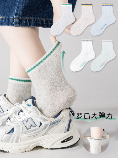 男童袜子夏薄款棉袜中筒青少年学生儿童白色防臭夏季运动春秋网眼 — 2