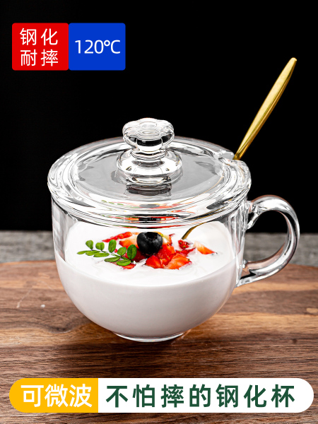 大容量早餐杯带盖勺燕麦牛奶玻璃杯子冲泡麦片碗带把水杯女咖啡杯