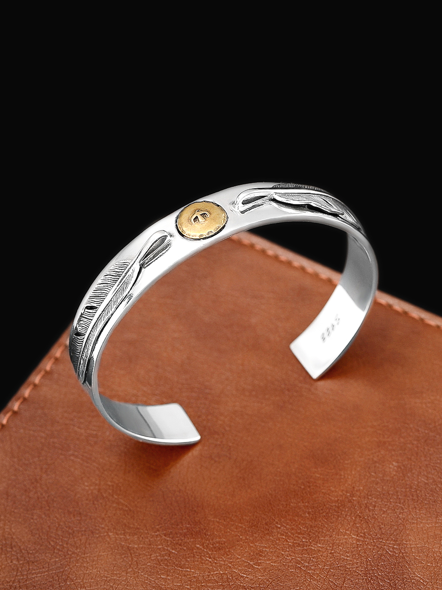 THAI SILVER TREND PERSONALITY EAGLE OPEN BRACELET WOMENS S  VINTAGE DOUBLE FEATHER DOT GOLD BIRD MENS BRACELET