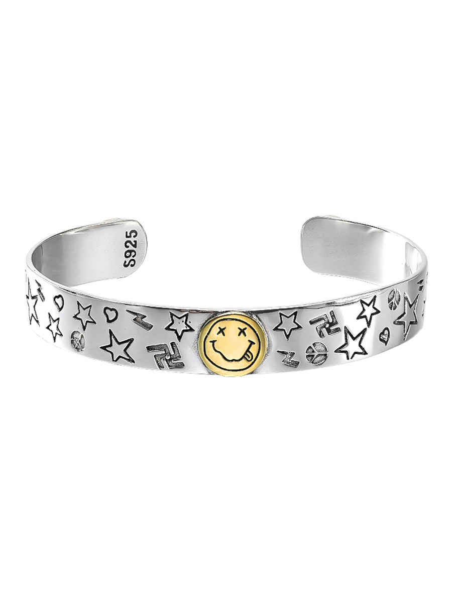 S STAR GRAFFITI BRACELET MENS AND WOMENS TRENDY PERSONALITY TWO-COLOR COUPLE FUNNY PLAYFUL SMILEY FACE OPENING BRACELET
