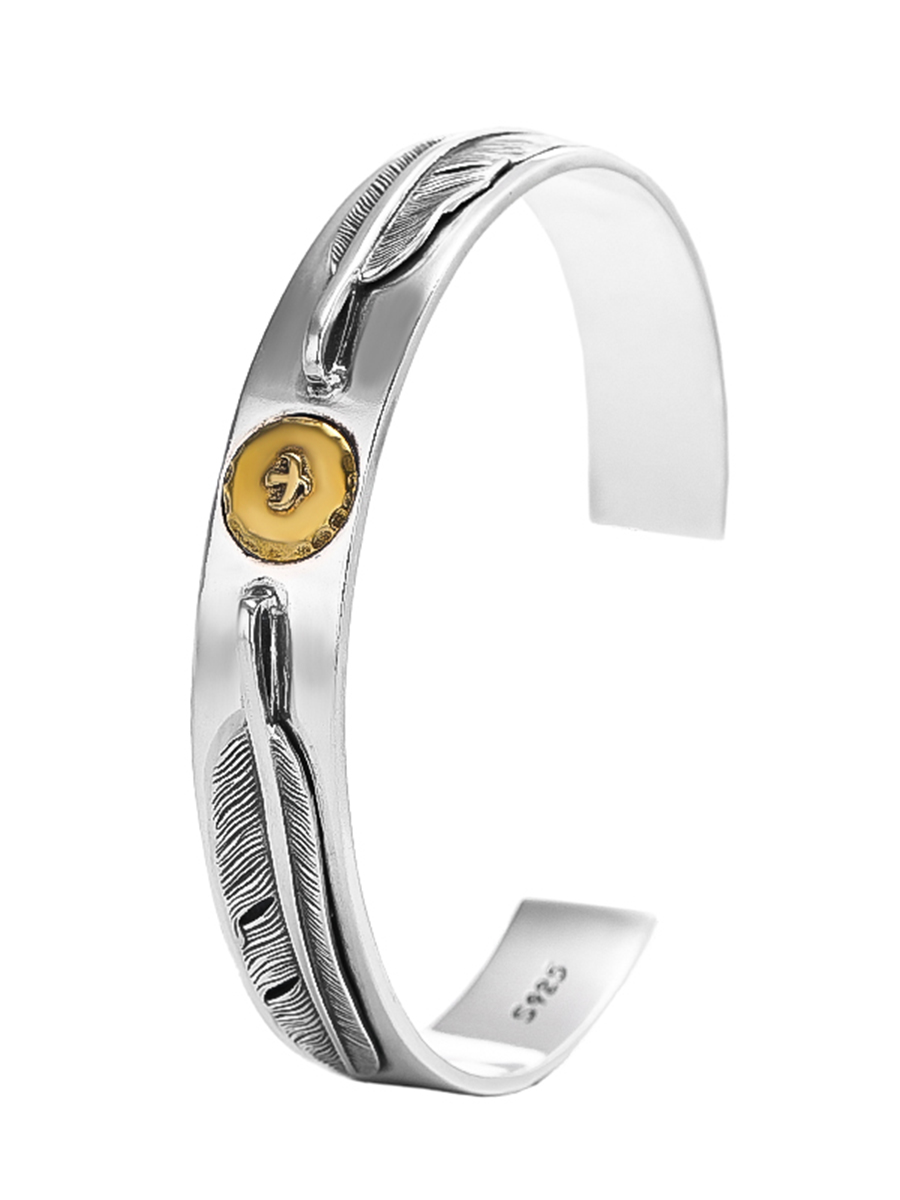 THAI SILVER TREND PERSONALITY EAGLE OPEN BRACELET WOMENS S  VINTAGE DOUBLE FEATHER DOT GOLD BIRD MENS BRACELET