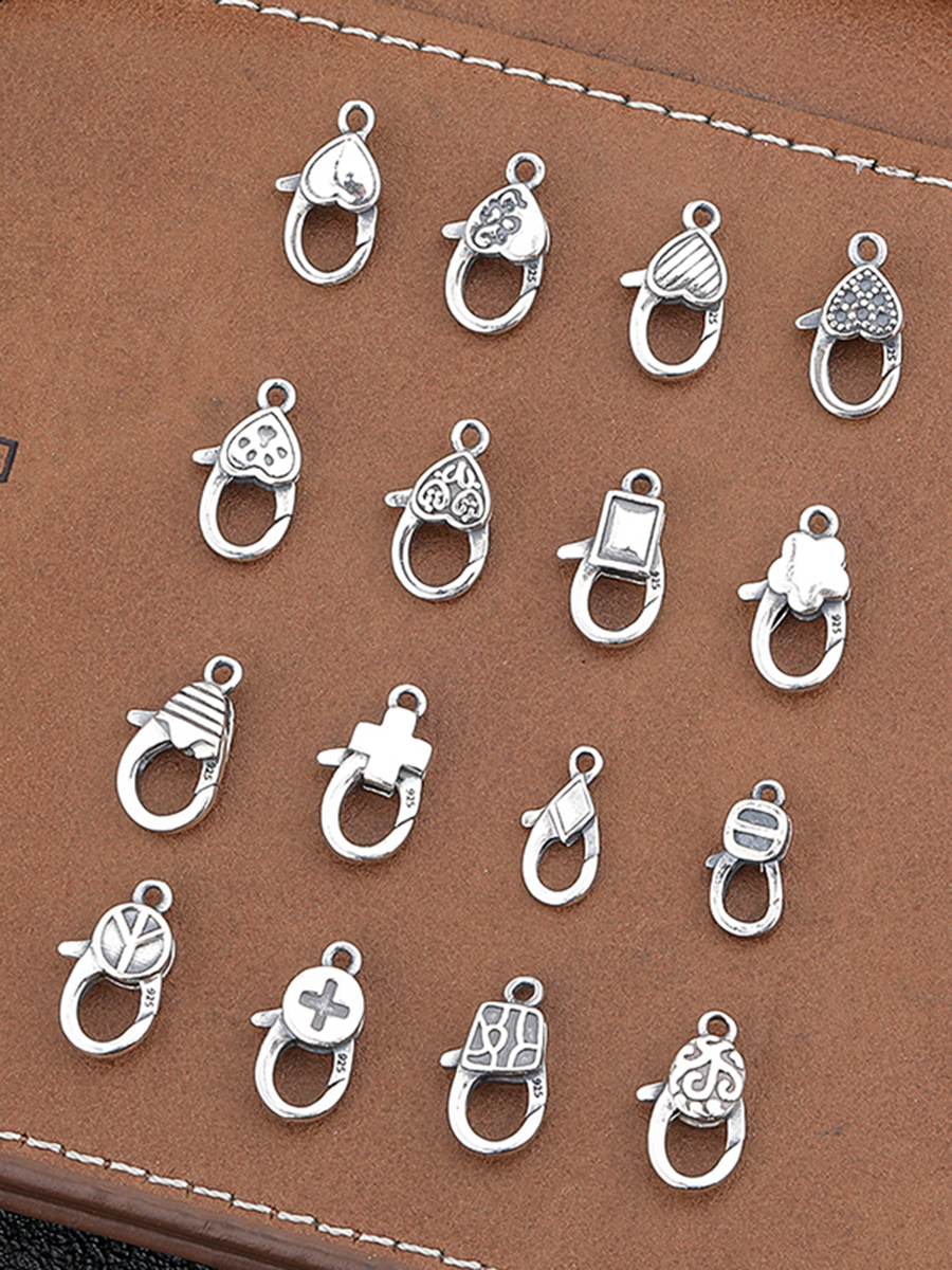 THAI SILVER VINTAGE LOBSTER SPRING BUCKLE HEAD HANDMADE JEWELRY JOINT DIY ACCESSORIES DOUBLE-SIDED LOVE SMALL CLASP