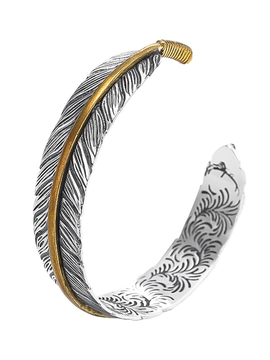 S  TREND PERSONALITY INDIAN STYLE FEATHER BRACELET FOR MEN AND WOMEN COUPLES VERSATILE ARABESQUE PATTERN OPEN BRACELET