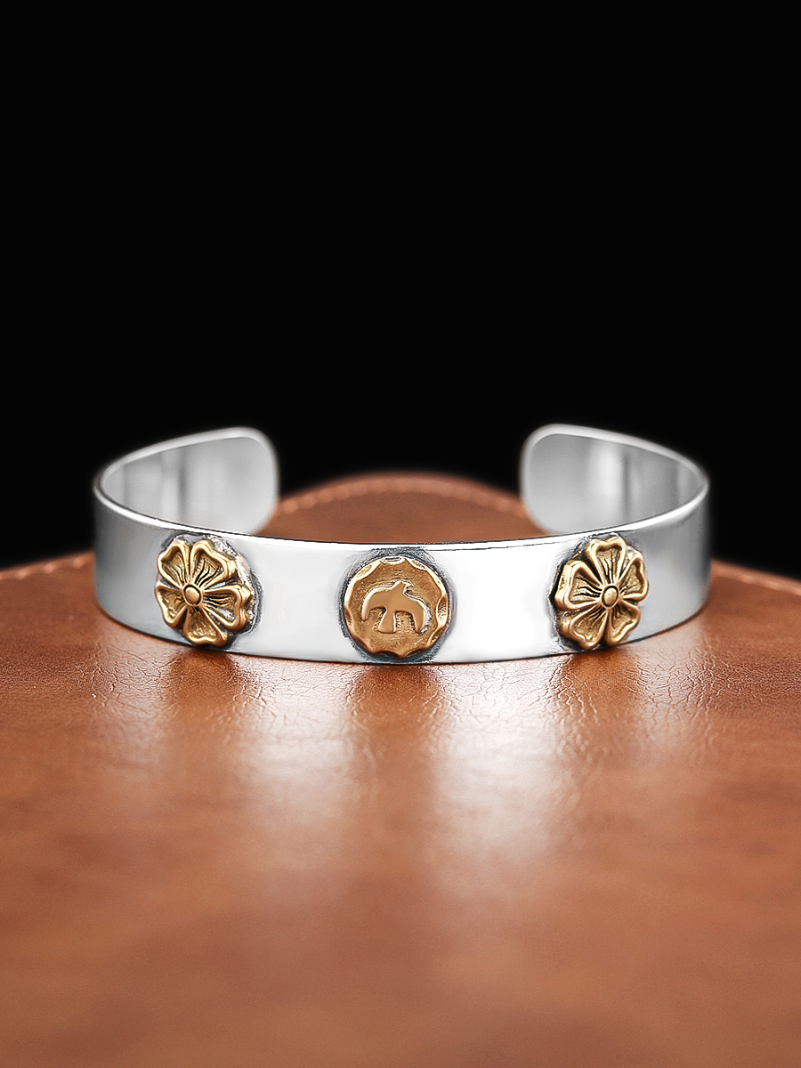 S GLOSSY FLAT DOTTED GOLD ROSE FLOWER BRACELET MENS HIP HOP TREND PERSONALITY FLYING BIRD PRINTING PLATFORM OPEN BRACELET