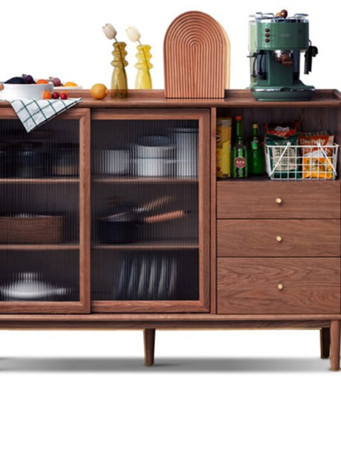 Jiangmino pure solid wood side cabinet small apartment cabinet storage kitchen storage cabinet oak tea cabinet log side cabinet