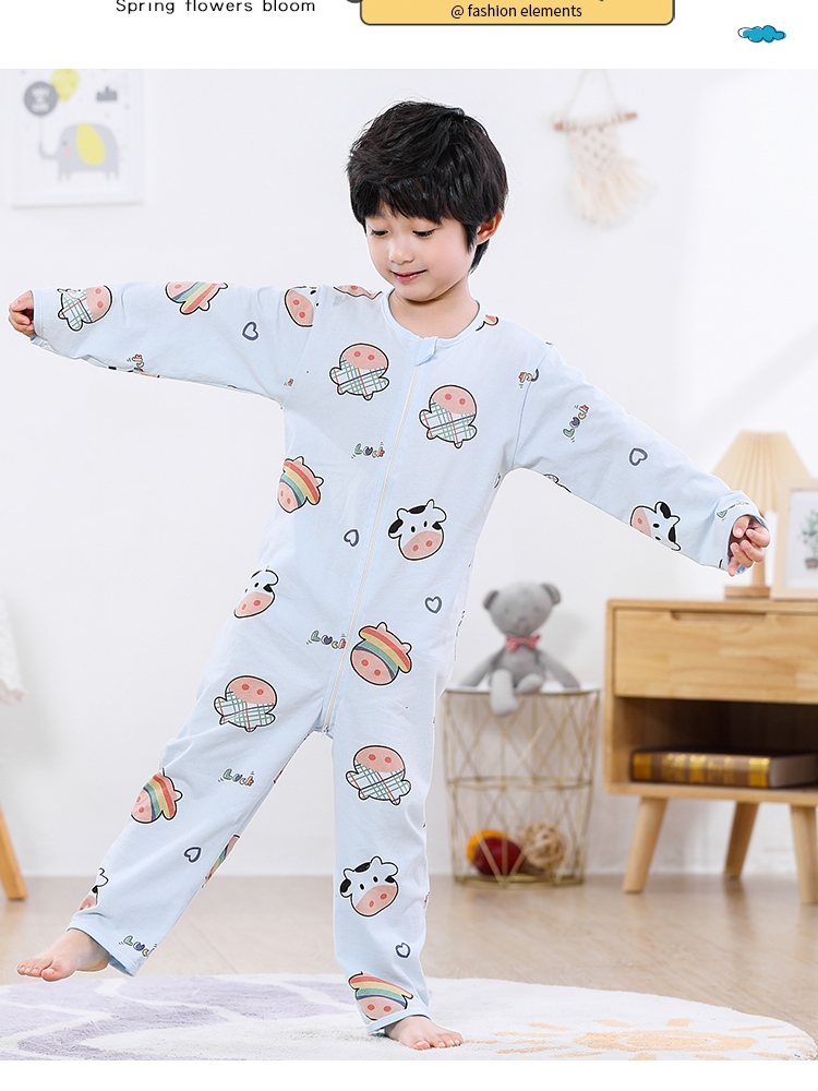 BOYS ONE-PIECE PAJAMAS CHILDRENS SUMMER THIN SECTION 3 BIG CHILDREN ANTI-KICK 5 CARTOON 7-YEAR-OLD BABY COTTON LONG-SLEEVED AIR-CONDITIONING CLOTHING 9