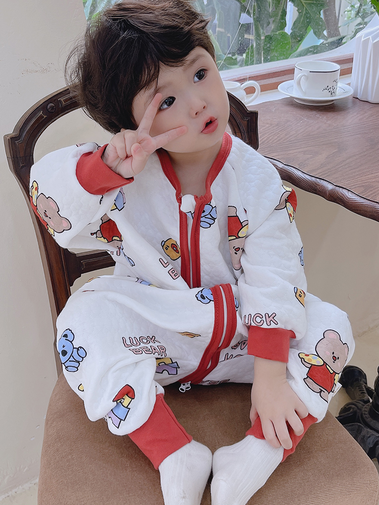 GIRLS ONE-PIECE PAJAMAS SPRING AND AUTUMN COTTON BOYS BABY BABY SPLIT LEGS LONG SLEEVES ONE-PIECE CHILDRENS WINTER LOUNGEWEAR