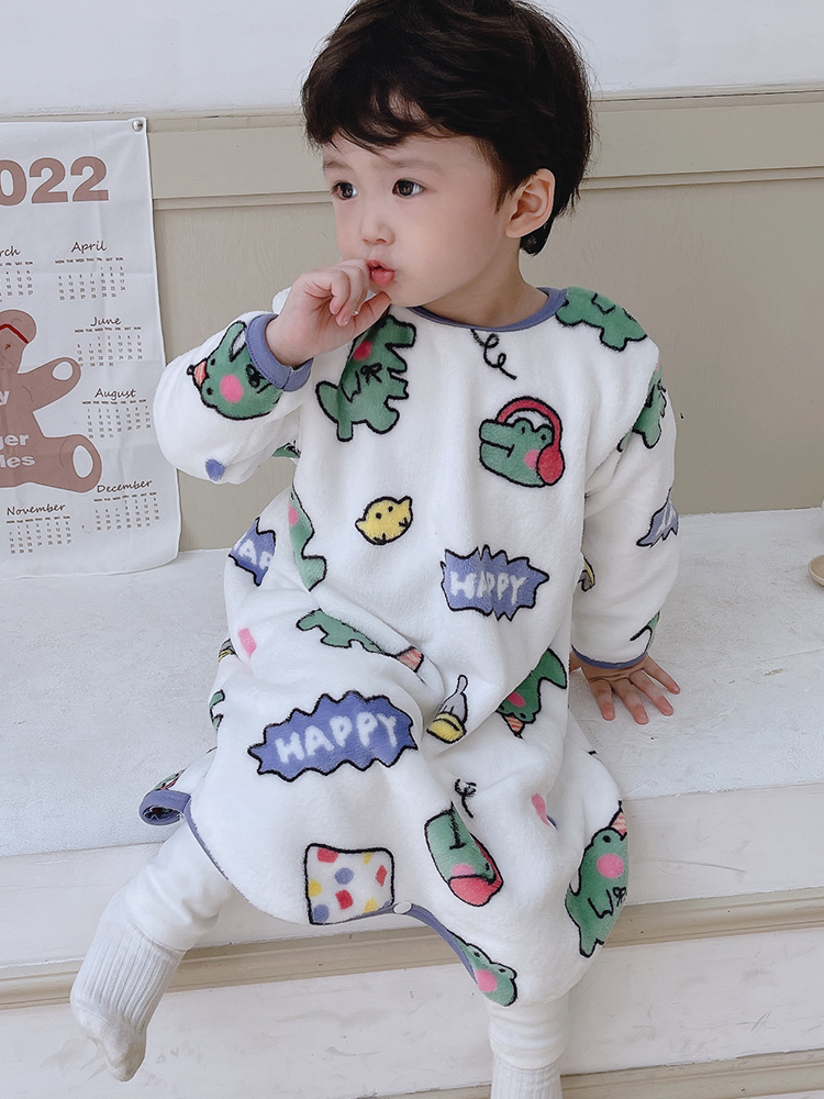 CHILDRENS FLANNEL AUTUMN AND WINTER PAJAMAS BABY CORAL FLEECE BOYS AND GIRLS ONE-PIECE LOUNGEWEAR BABY KICK PROOF SLEEPING BAG