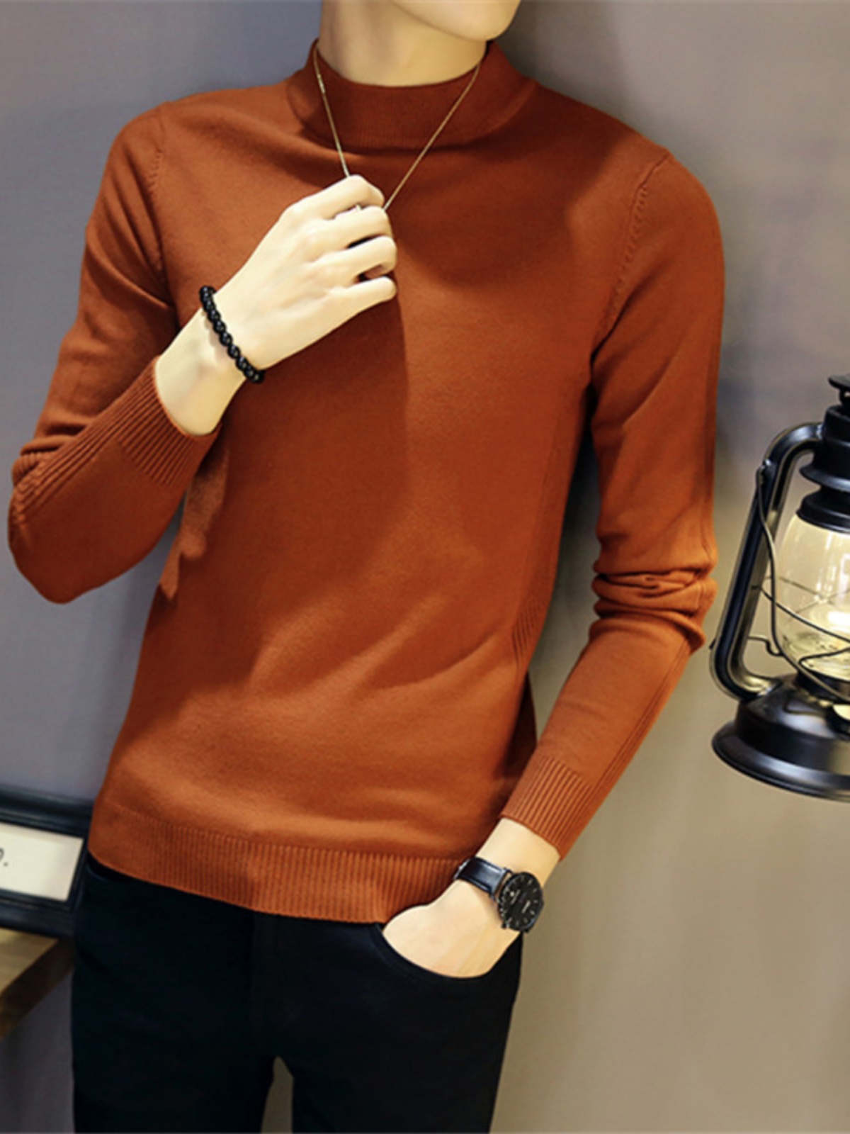 SWEATER MENS KOREAN VERSION OF THE TREND LINE BOTTOMING SHIRT MENS AUTUMN AND WINTER NEW HALF TURTLENECK SWEATER SLIM FIT CLOTHES