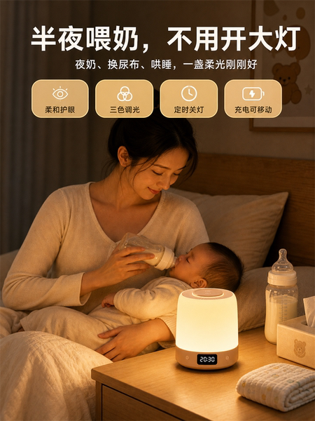 小夜灯婴儿房喂奶护眼月子专用卧室床头睡眠拍拍时钟遥控定时台灯