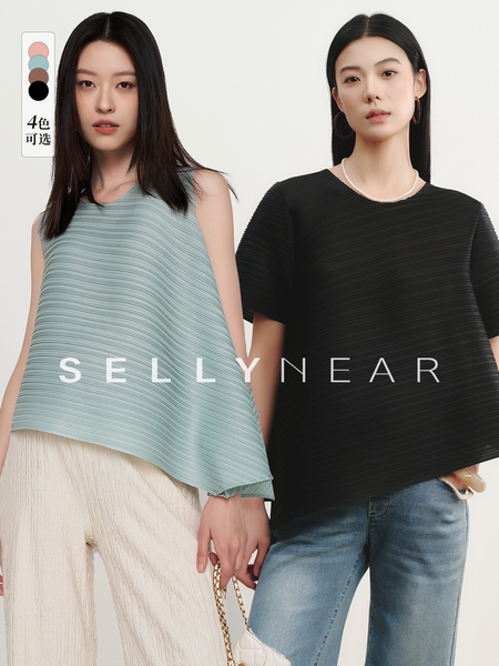 SELLYNEAR孕妇T恤夏季新款时尚宽松无袖不规则褶皱孕妇通勤装上衣
