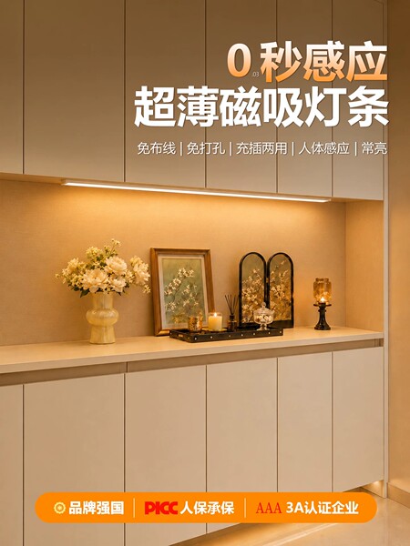 人体感应小夜灯LED充电式智能光控夜间无线自粘楼道过道衣柜灯条