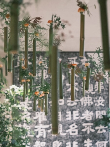 新鲜竹筒罐吊饰幼儿园环创国风造景中式环保挂件装饰绿色竹子花瓶