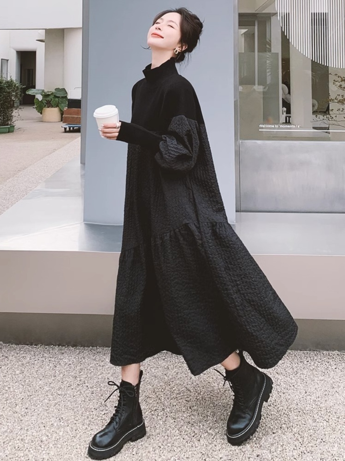 PREGNANT WOMENS EARLY SPRING KNITTED PATCHWORK JACQUARD DRESS LARGE SIZE LOOSE AND THIN COVERING THE BELLY HIGH-END AUTUMN AND WINTER SKIRTS