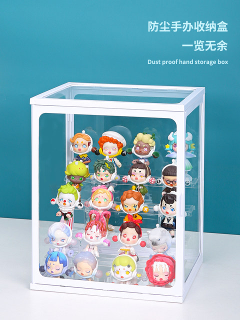 盲盒展示盒泡泡玛特高透明玻璃展示架萌粒乐高防尘柜子手办收纳盒