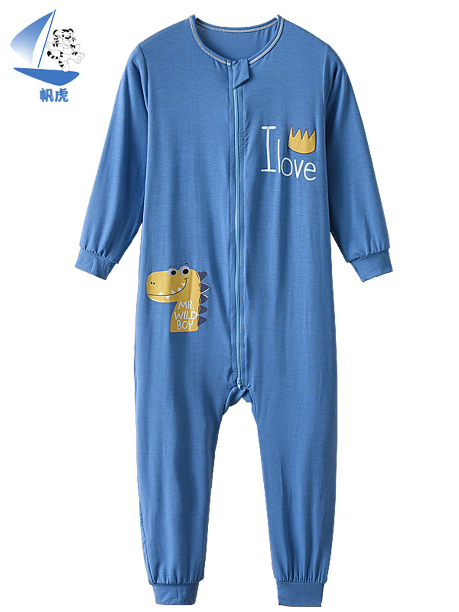 BOYS ONE-PIECE PAJAMAS CHILDRENS SUMMER THIN SECTION 3 BIG CHILDREN ANTI-KICK 5 CARTOON 7-YEAR-OLD BABY COTTON LONG-SLEEVED AIR-CONDITIONING CLOTHING 9