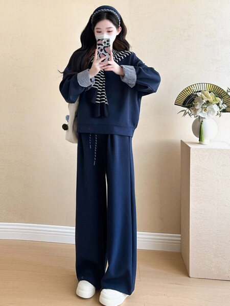 孕妇套装2026新款韩版蓝色运动上衣裤子休闲百搭减龄两件套春秋冬