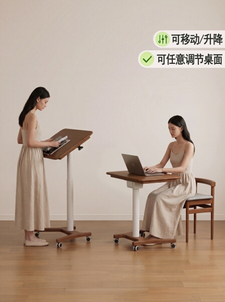 冬木实木升降电脑桌可移动小户型床边桌子家用学习桌可折叠小书桌