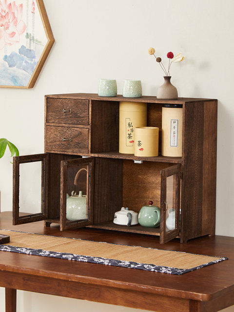 Desktop Bo Gu shelf tea set storage cabinet tea cup storage rack countertop storage rack dustproof teapot cosmetic display cabinet