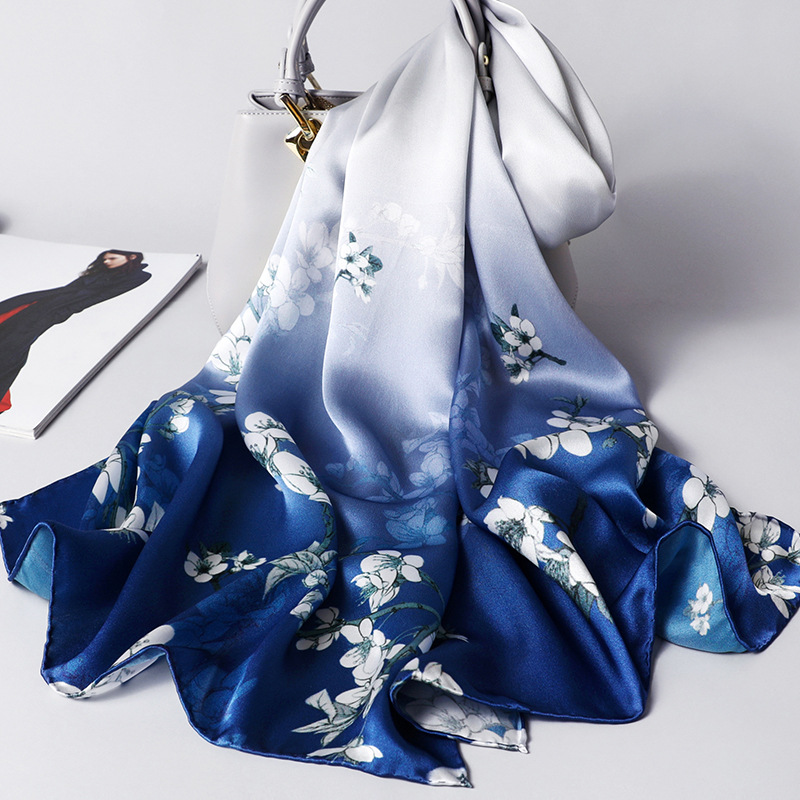 Hangzhou Silk Scarf for Women, New Spring and Autumn Style, Plain Crepe Satin, Chinese Style Mulberry Silk Long Scarf, Cross-Border Gift Scarf Wholesale