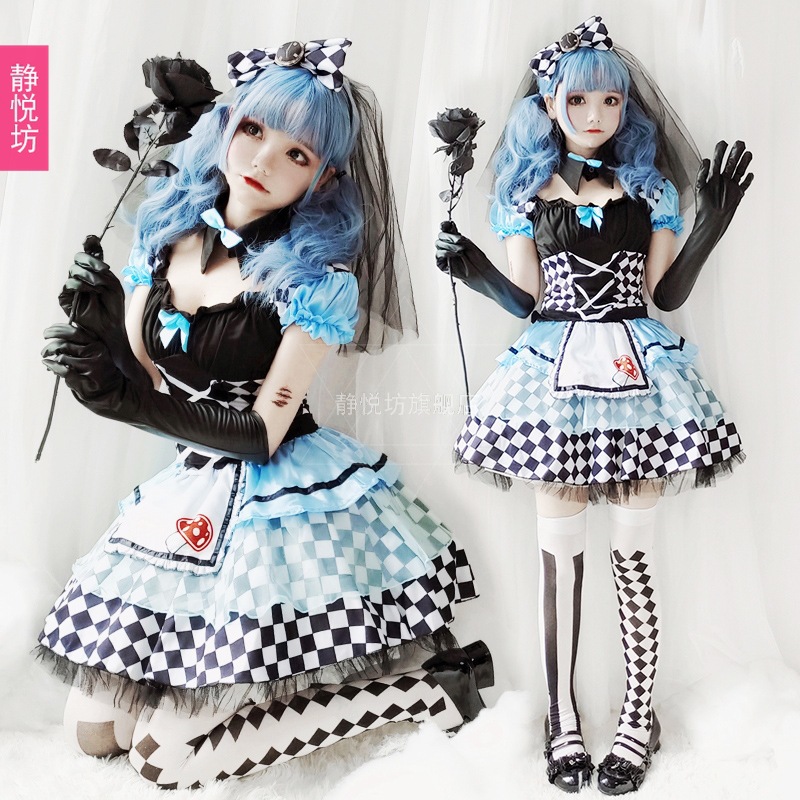 Halloween Costumes for Adults, Female Alice Maid Vampire Clown Costume, Girl Lolita Tutu Skirt Princess