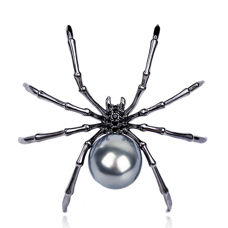 Korean personality Black Spider rhinestone brooch Metal Female corsage vintage accessories wholesale Halloween