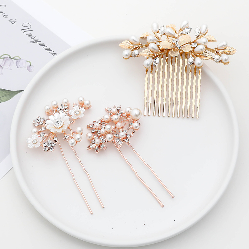 Retro Vintage Hair Comb, Korean-Style Pearl Hairpin, Adult Hairpin, Hair Accessory for Updos, Back-Of-The-Head Hair Ornament