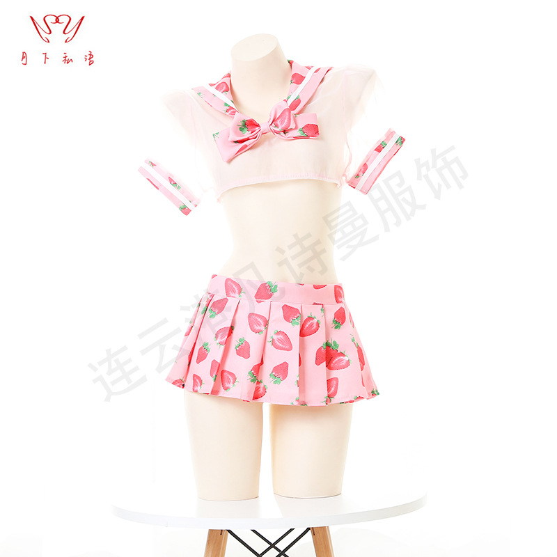 Under the Moon Whispers Sexy Lingerie Women's Nightgown Sexy Strawberry Skirt Large Size Sailor Suit Game Uniform Suit