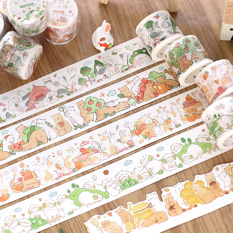 Letter Lovers Dream Town and Paper Tape Cartoon Animals Cute Rabbit Cat Hand Account Decorative Sticker