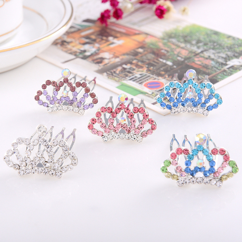 Small hair fork Korean-style diamond small crown hair comb children's claw chain hair fork comb ornaments
