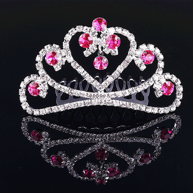 Children's hair comb sky blue rhinestone crown jewelry peach heart performance accessories princess pink headdress factory wholesale