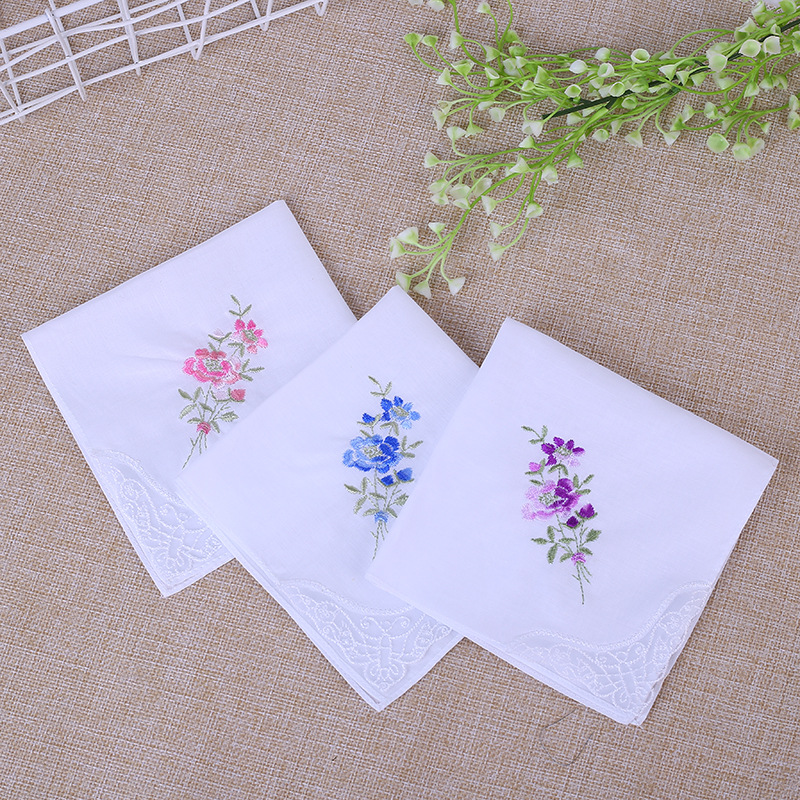 White Embroidered Cotton Women's Flower Embroidered Lace Single Corner Handkerchief Cotton Handkerchief Gift Lace