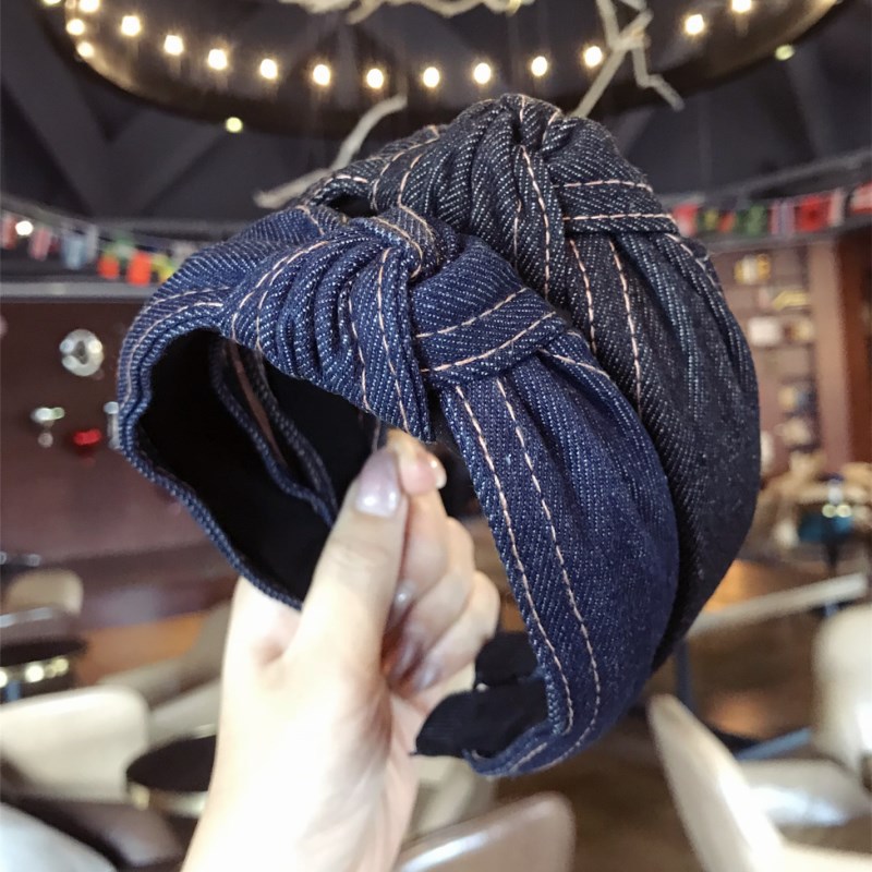 Korean New Wholesale Denim Fabric Twisted Headband Korean Style Hair Accessories Simple Knotted Wide-Brimmed Headband Dropshipping