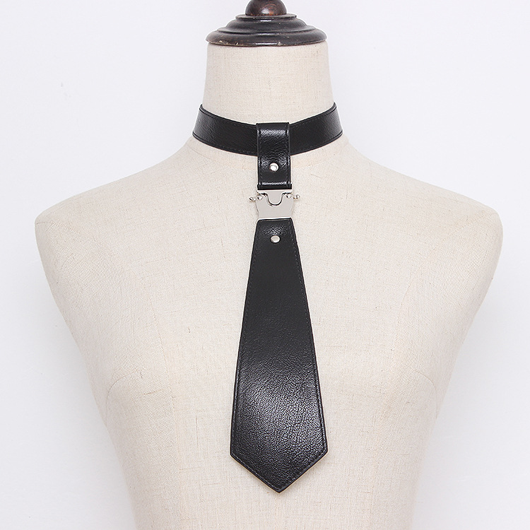 2020 New Punk Couple's Silver Metal Buckle Adjustable Black Leather Tie Women's Trendy
