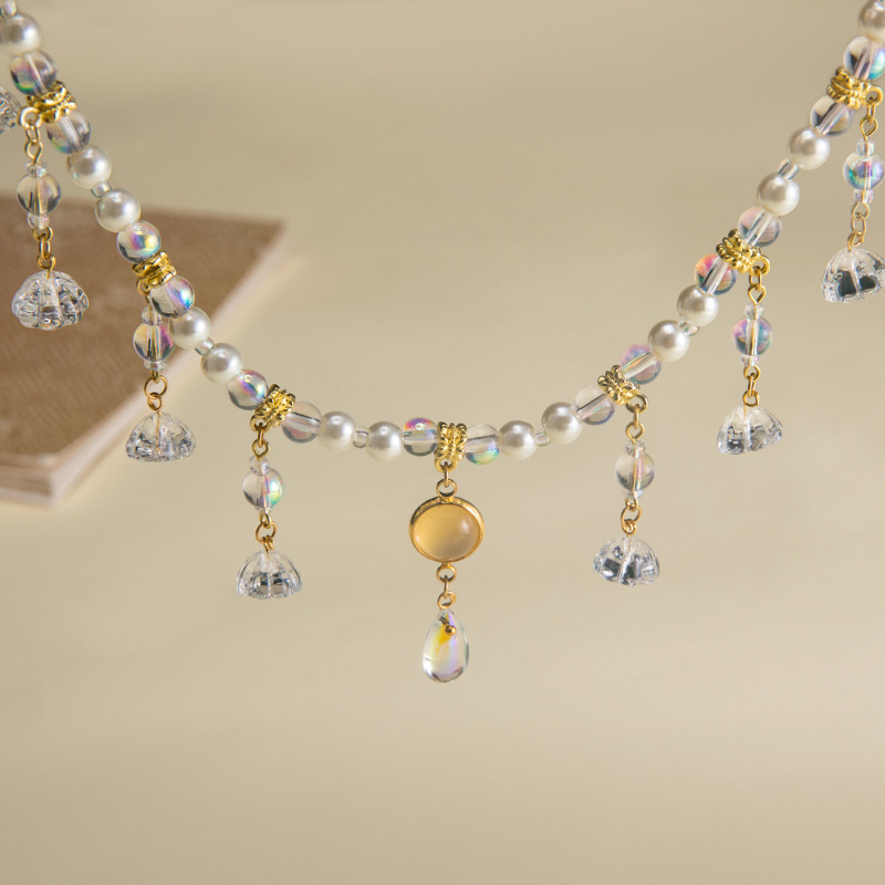 Pearl Choker Necklace for Traditional Chinese Clothing, Tang-Style Hanfu Accessory with New Chinese Elements, Featuring Beaded Lotus Design