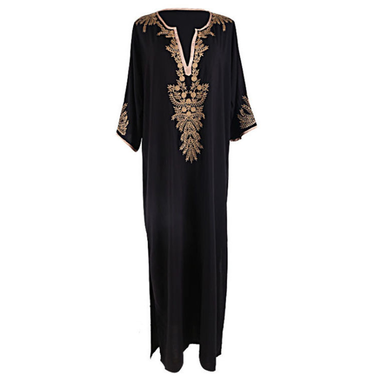 European and American Style Rayon Gold Thread Embroidered Sexy V-Neck Beach Sun Protection Shirt Vacation Dress Bikini Swimsuit Cover-Up