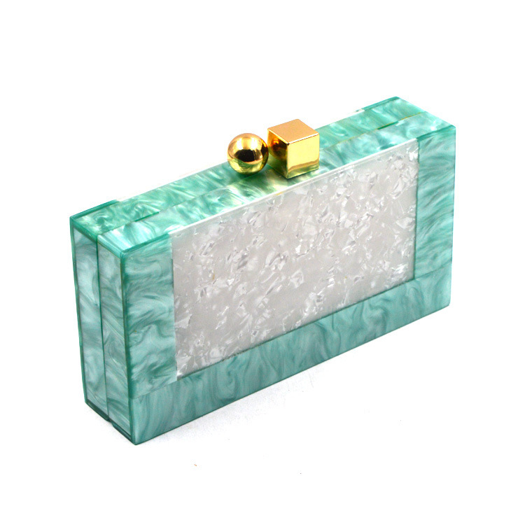 Women's handbag with pearlescent shell acrylic patchwork, evening bag, chain shoulder bag, crossbody bag, and handbag.