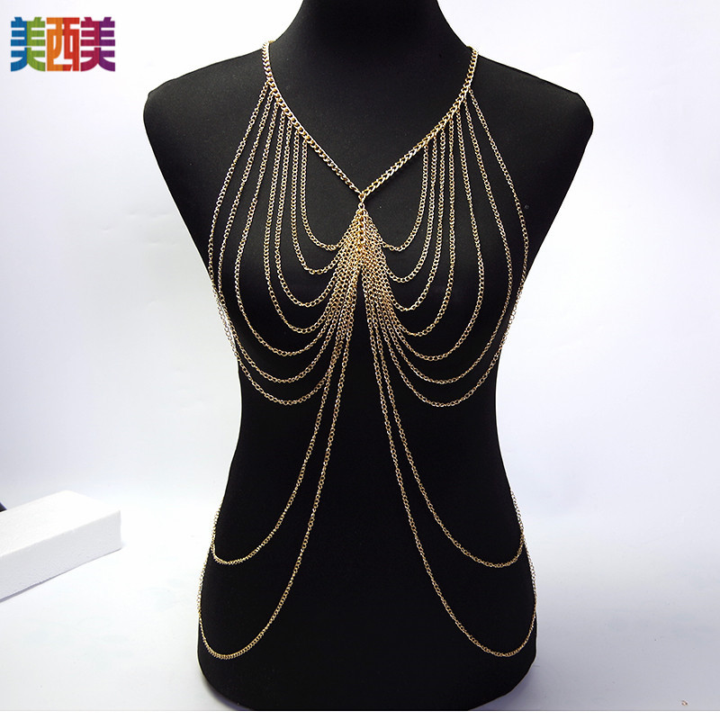 European and American Cross-Border Jewelry Body Chain, Exaggerated Multi-Layered Large Necklace, Hot-Selling Tassel Shawl, Sexy Nightclub Body Chain