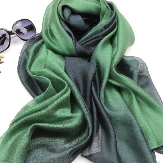 Autumn and winter New mulberry silk gradient silk scarf silk cotton linen long scarf shawl dual-purpose women's spring and autumn scarf
