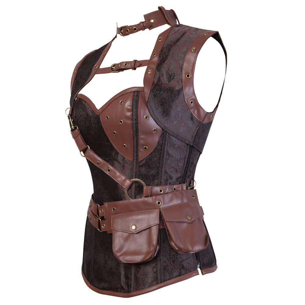 Shawl Vest Retro Gothic Punk Palace Shapewear European and American Imitation Leather Women's Corset Factory Wholesale