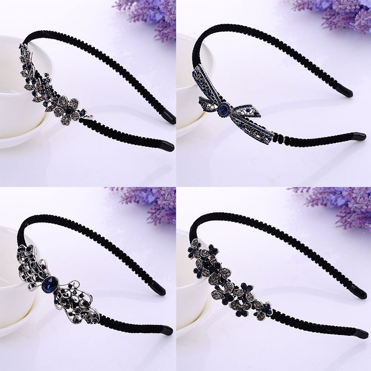 Velvet Non-Slip Crystal Retro Jewelry Diamond Bow Headband Retro Rhinestone Alloy Hair Accessories Wholesale Headband for Women