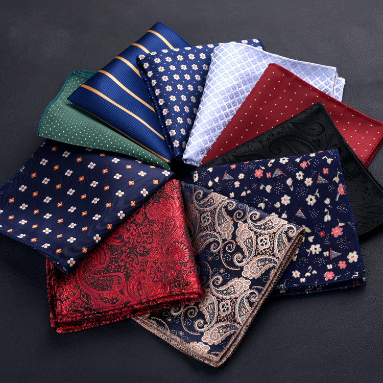 Men's suit small square scarf factory wholesale fashion polyester fashion accessories vintage embroidery pattern pocket towel men's clothing