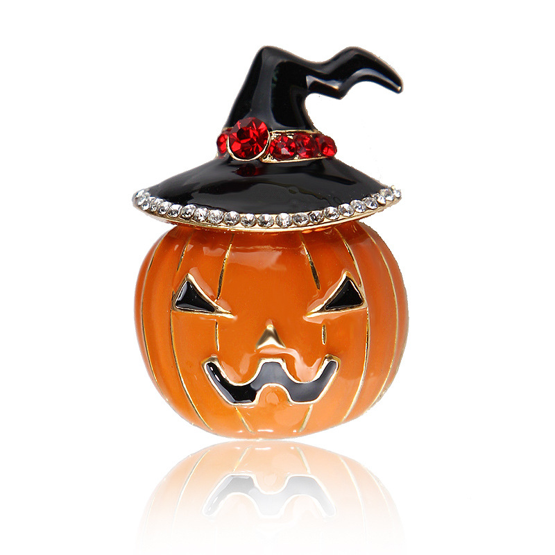 Halloween Oil Dripping Pumpkin Brooch Cartoon Rhinestone New Environmentally Friendly Clothing Alloy Electroplating Pin Factory Direct Sale