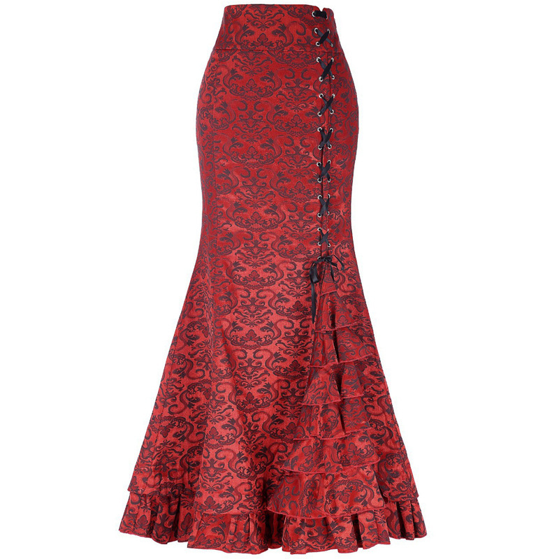 Cross-Jacquard Fishtail Skirt Steampunk Retro Skirt Gothic Skirt Victorian Long Skirt