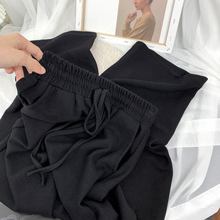 Grey Wide-leg Pants Women's Summer Thin High-waisted Sag Spring and Autumn Slimming All-match Casual Loose Straight-leg Sports Pants