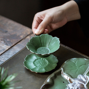 Chinese Style Retro Home Kung Fu Tea Set suit Lotus Green Ancient Pottery Lotus Water Storage Tea Tray Teapot suit