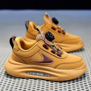 Children's shoes girls' spring 2024 new children's rotating Buckle Sports daddy shoes leather running medium and large children's fashionable autumn shoes