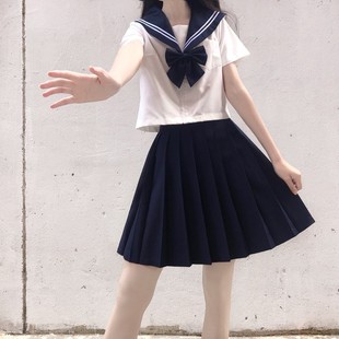 Basic Orthodox White Two-Piece Short-Sleeved Sailor Suit Original Jk Uniform Preppy Style Summer Pleated Short Skirt Suit