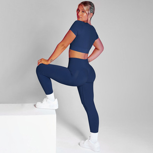 New Sports Short Sleeve Suit Women's Yoga Suit Summer Seamless Peach Hip Sports Tight Suit High Waist Fitness Suit